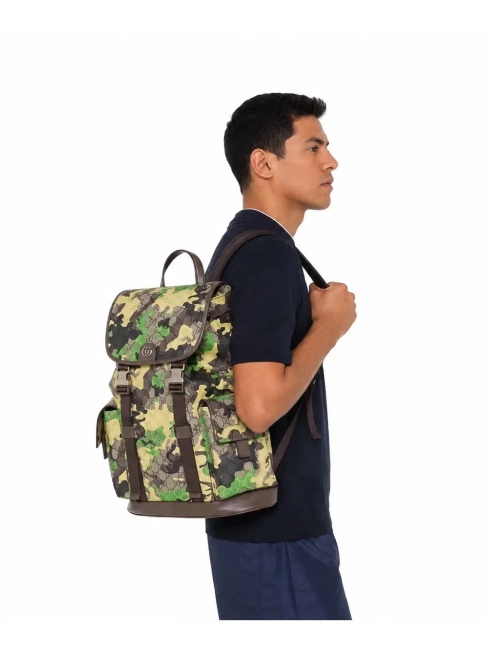 Gucci GG Animation Green Camouflage Large Backpack Laptop Bag Authentic NWT